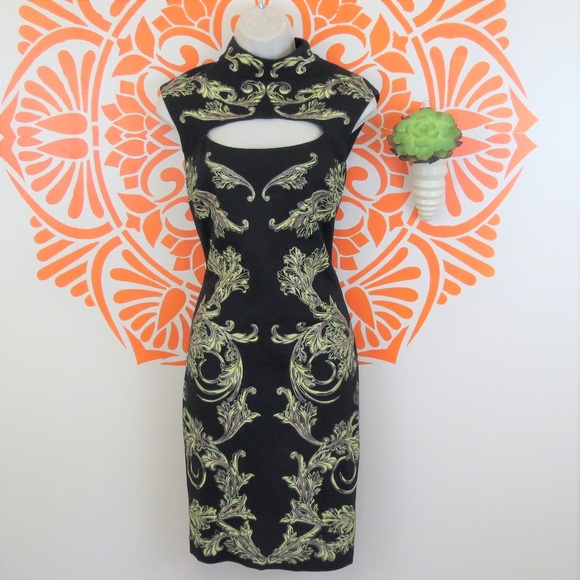 Cache Dresses & Skirts - Cache Black & Gold Ornate Fitted Dress 8